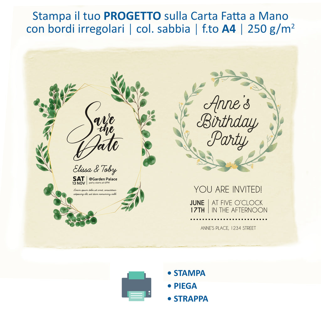 Fogli A4 Carta Artigianale Effetto Cotone | Pigmenti Naturali - 10 pz