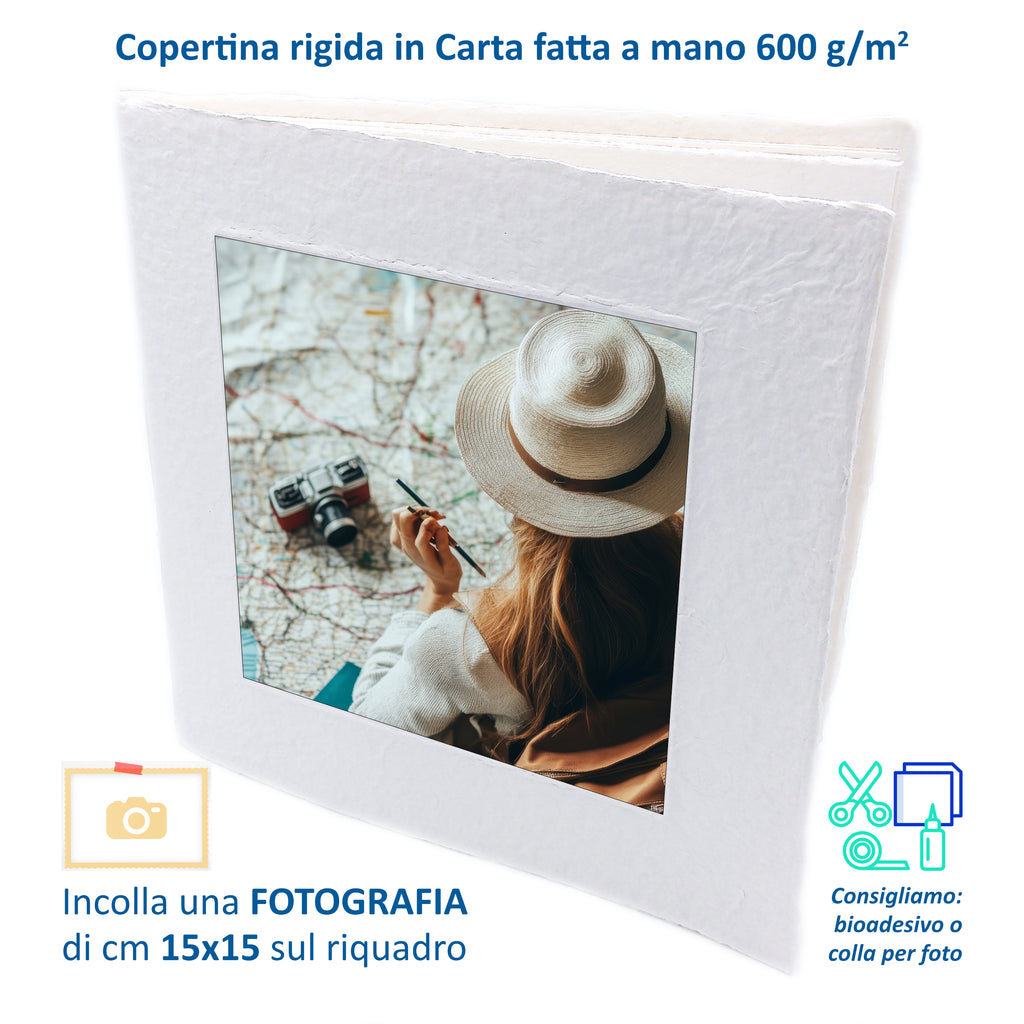 Album Fotografico Artigianale in Carta Riciclata Fatta a Mano | Scrapbooking Sostenibile 23x23 cm