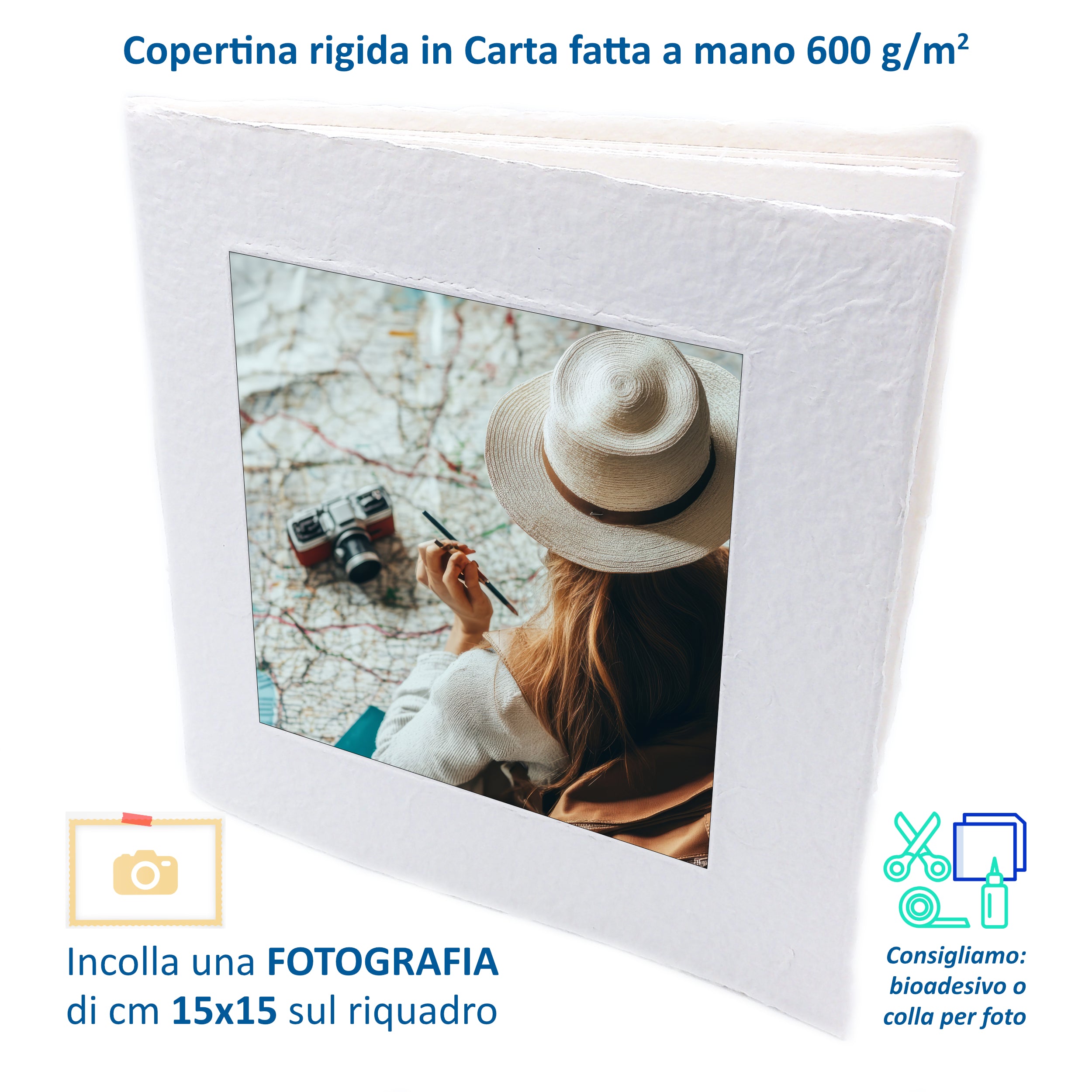 Album Fotografico Artigianale in Carta Riciclata Fatta a Mano | Scrapbooking Sostenibile 23x23 cm