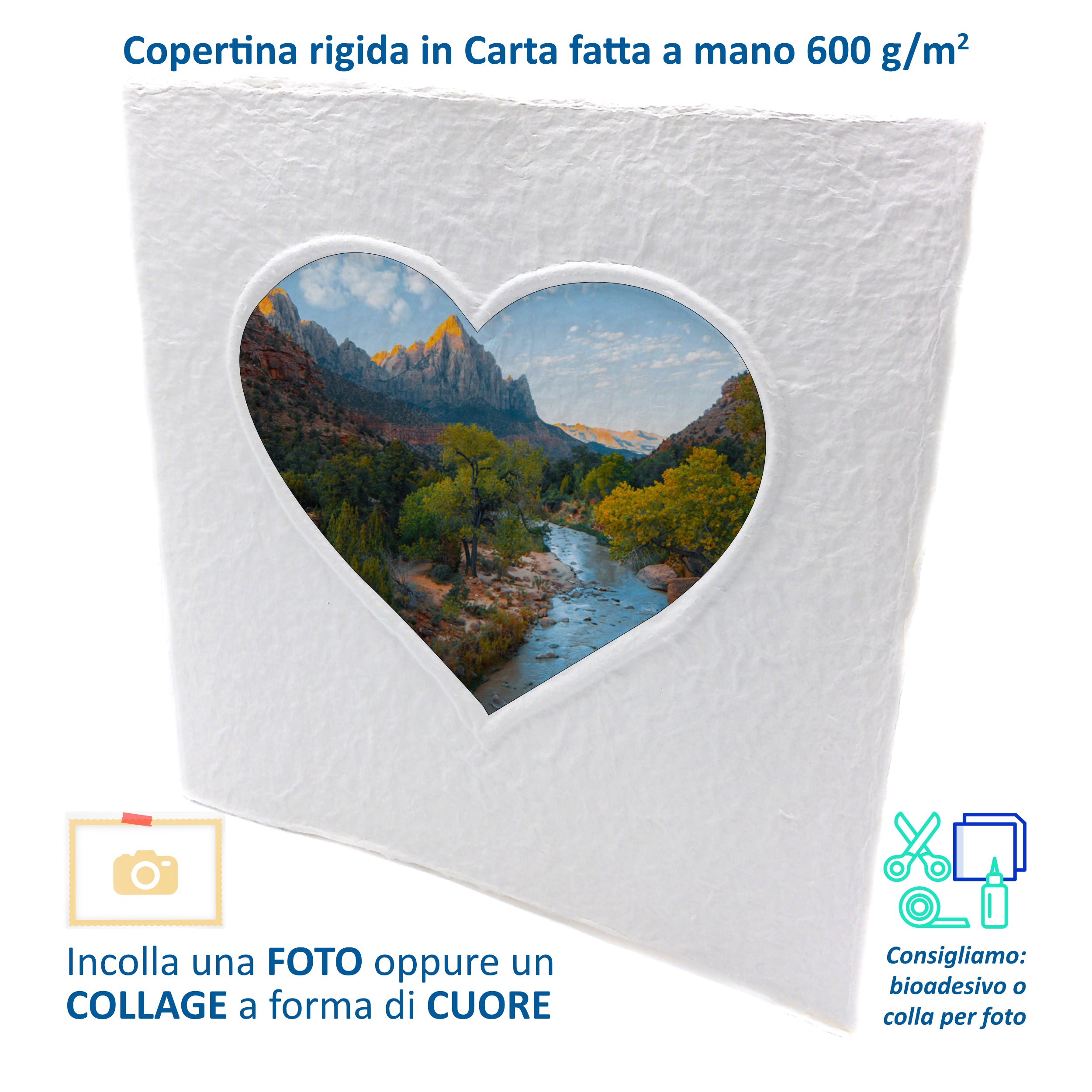 Album Fotografico con Cuore in Carta Riciclata Fatta a Mano | Scrapbooking Sostenibile 23x23 cm