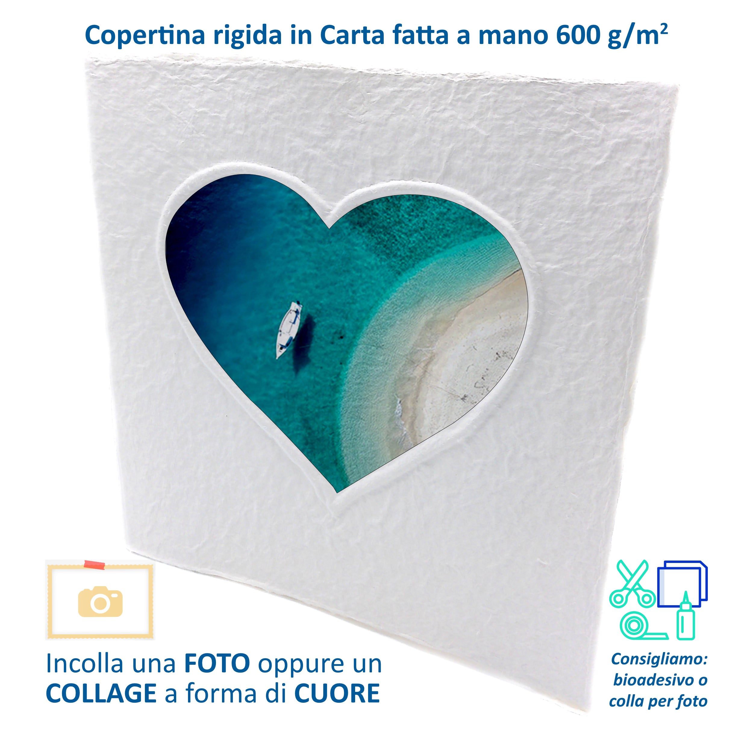 Album Fotografico con Cuore in Carta Riciclata Fatta a Mano | Scrapbooking Sostenibile 23x23 cm