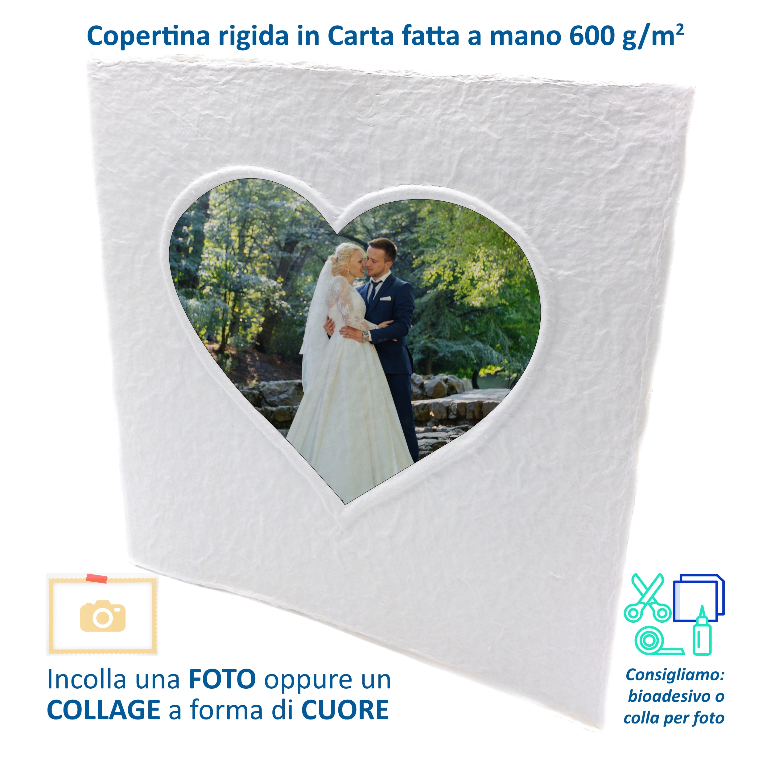 Album Fotografico con Cuore in Carta Riciclata Fatta a Mano | Scrapbooking Sostenibile 23x23 cm