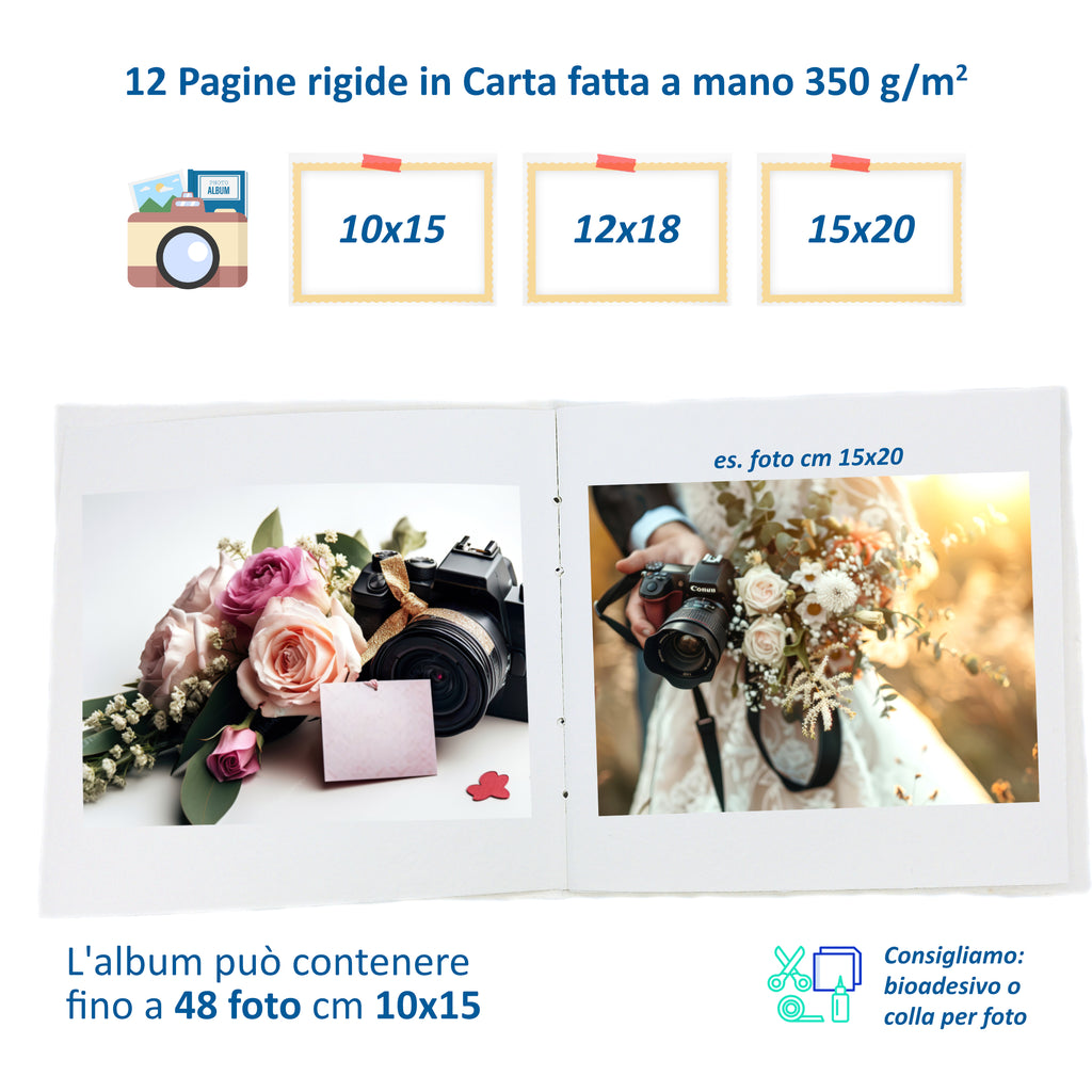 Album Fotografico con Cuore in Carta Riciclata Fatta a Mano | Scrapbooking Sostenibile 23x23 cm