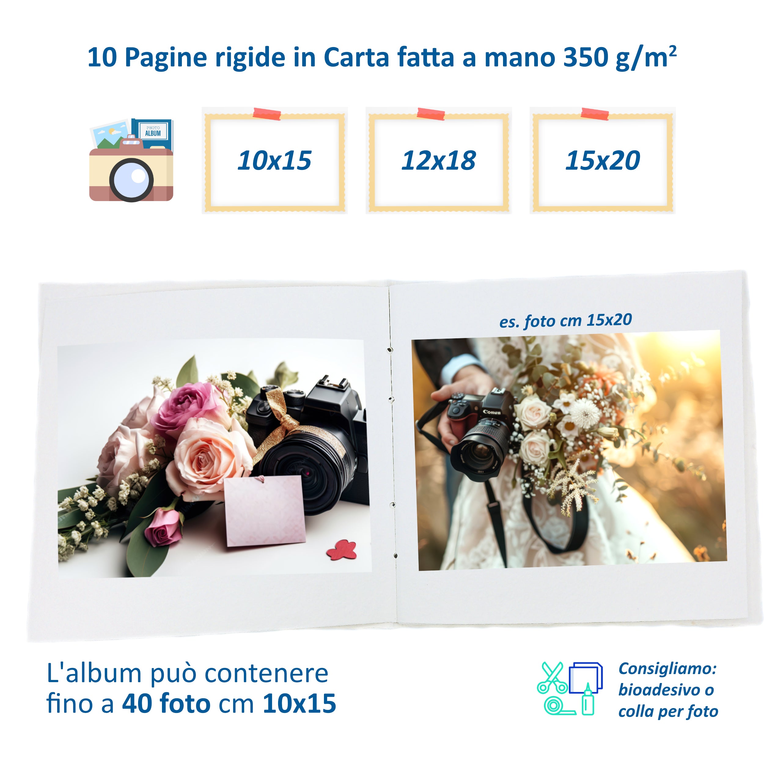 Album Fotografico Artigianale in Carta Riciclata Fatta a Mano | Scrapbooking Sostenibile 23x23 cm