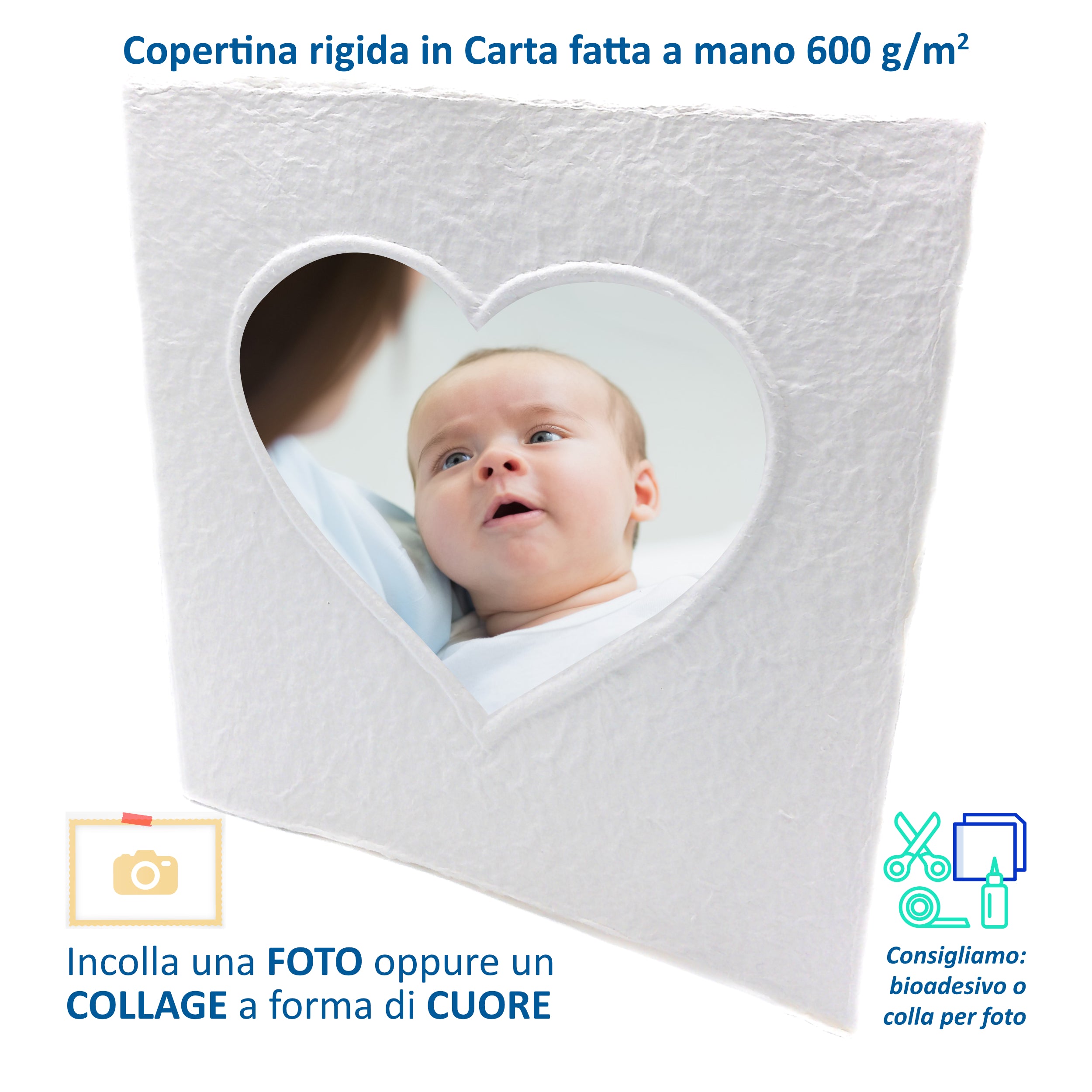 Album Fotografico con Cuore in Carta Riciclata Fatta a Mano | Scrapbooking Sostenibile 23x23 cm