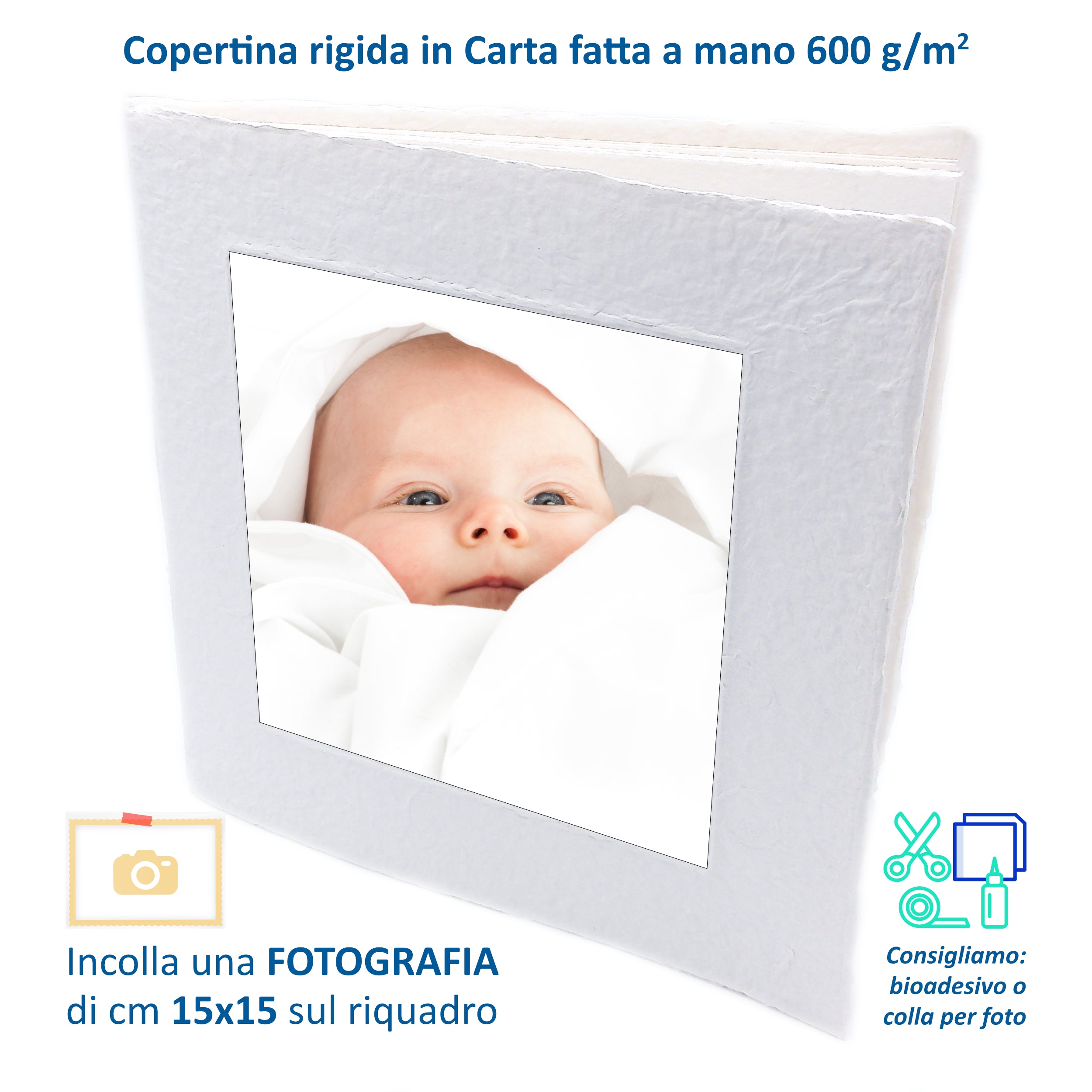 Album Fotografico Artigianale in Carta Riciclata Fatta a Mano | Scrapbooking Sostenibile 23x23 cm